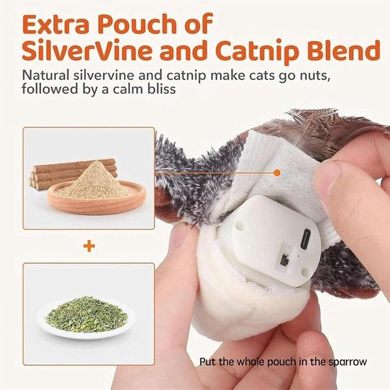 PetsBoro™ FeatherFun Flyer Simulated Chirping Bird Cat Toy