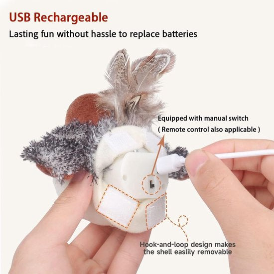 PetsBoro™ FeatherFun Flyer Simulated Chirping Bird Cat Toy