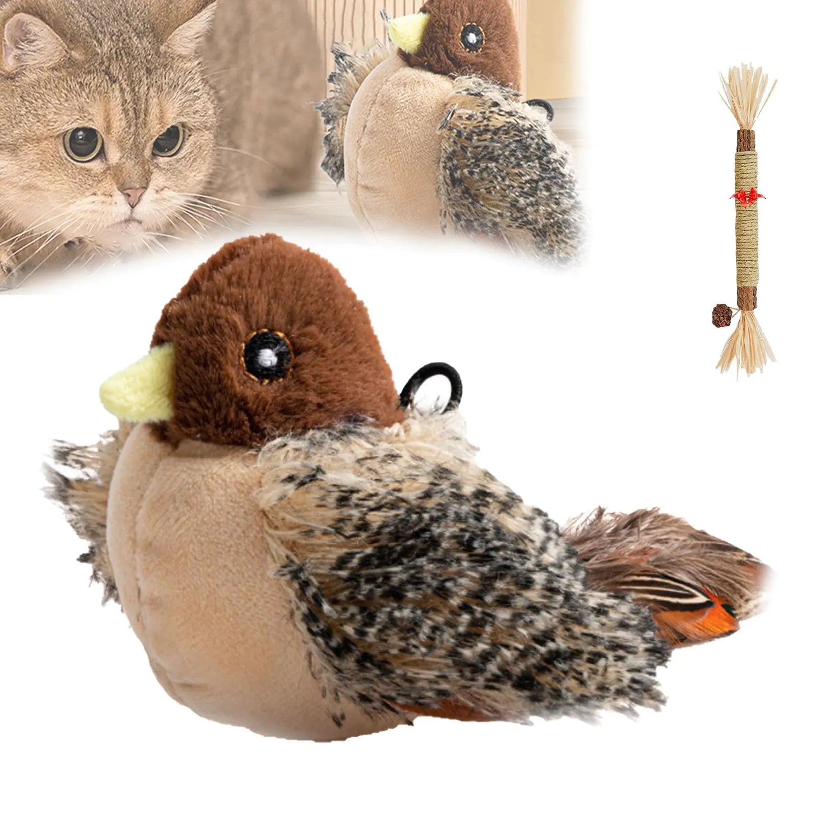 PetsBoro™ FeatherFun Flyer Simulated Chirping Bird Cat Toy